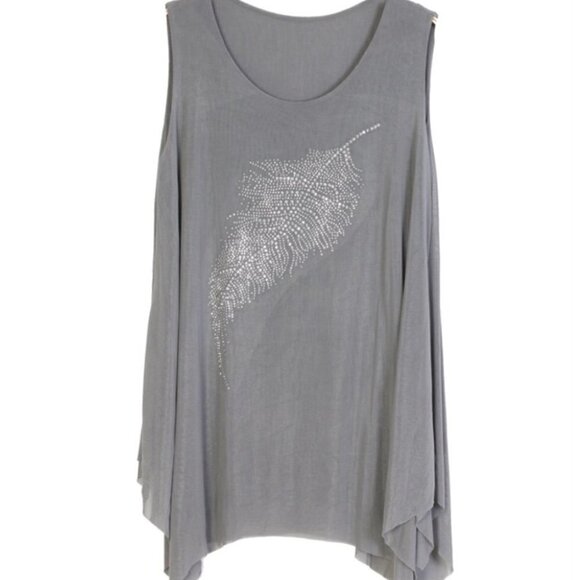 GRAND Sparkly Rhinestone Leaf Print Lined Sheer Tank Top Medium NWT - Picture 2 of 2